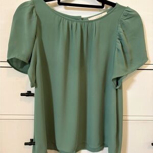LOFT Green Short-Sleeve Silk Blouse